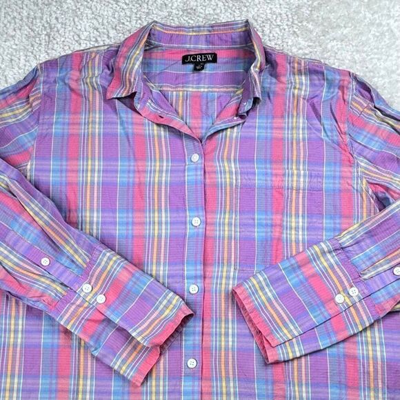 J. Crew Purple Plaid Garcon Cotton Voile Shirt - Picture 7 of 10